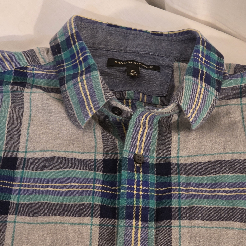 Banana Republic Luxe Mens Lightweight Flannel Plaid Shirt Sz XL